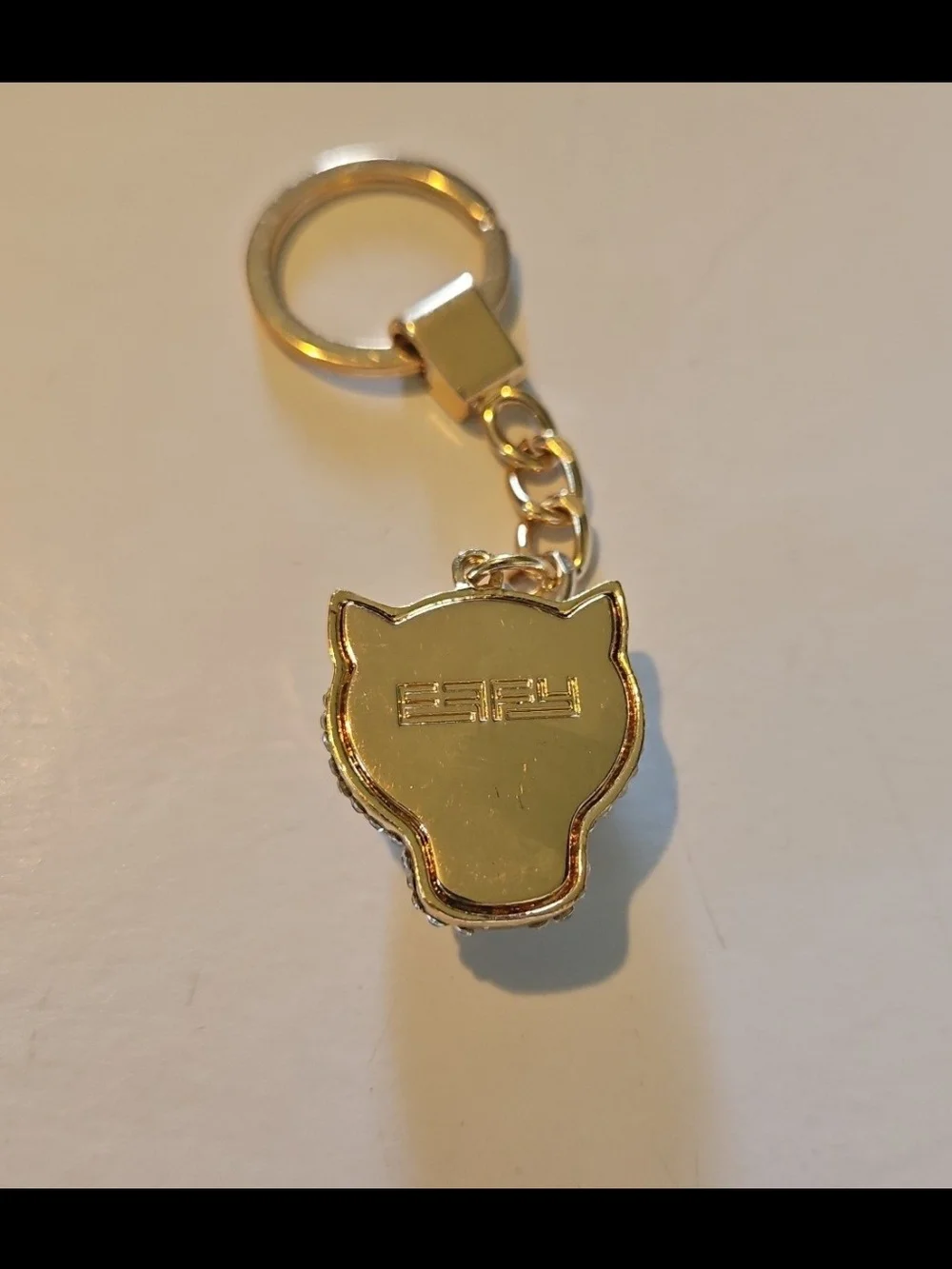 Crystal Panther Head Keychain - Gold and Clear Rhinestones